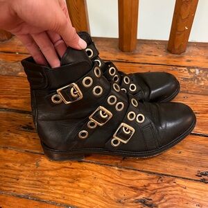 Maje Black Boots with Gold Buckles. Size 8.